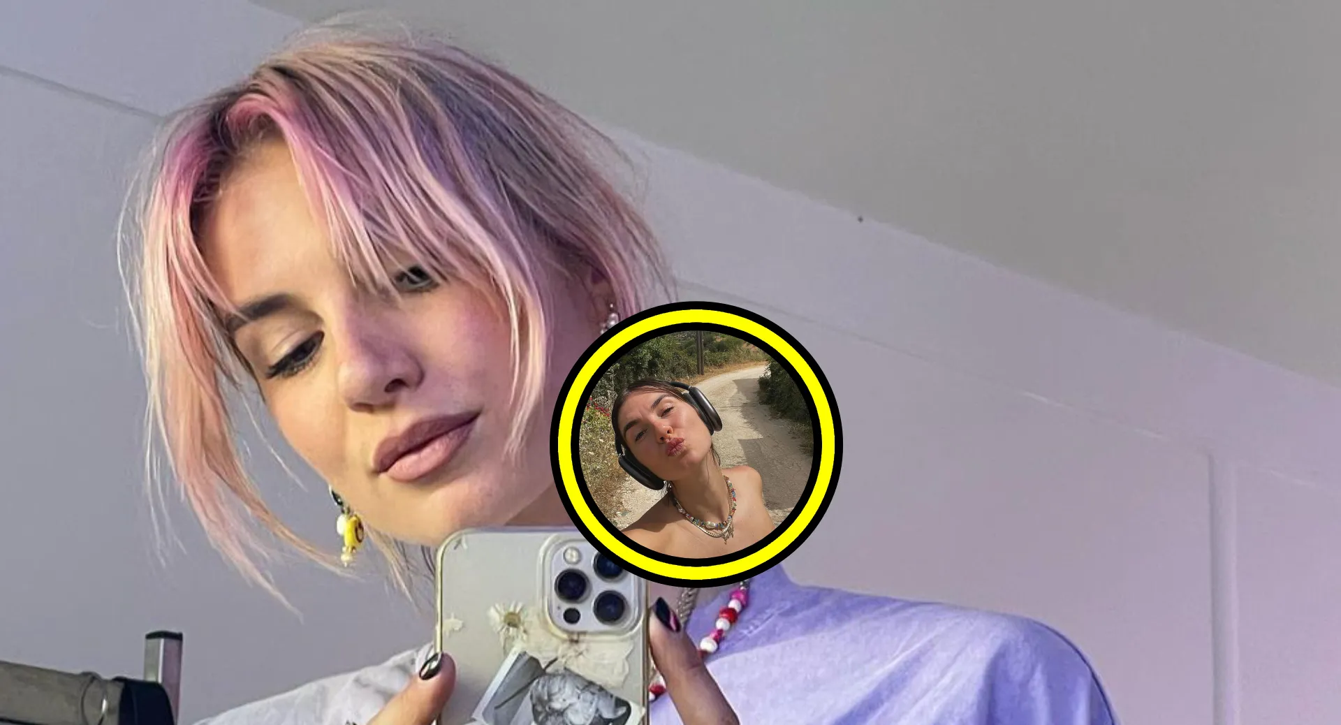 zangeres maan showt ver afgezakt topje op afgelegen zandweggetje foto