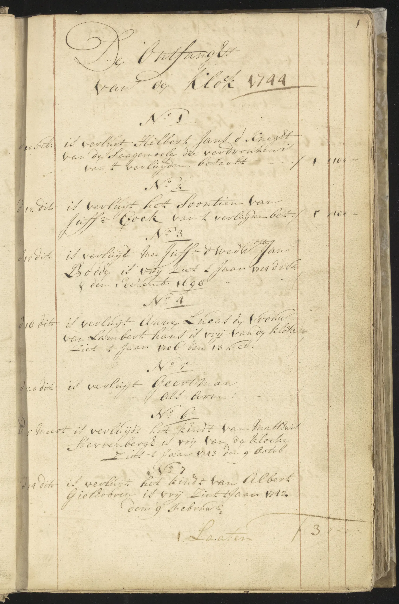 dr archief klokkeboek 1744