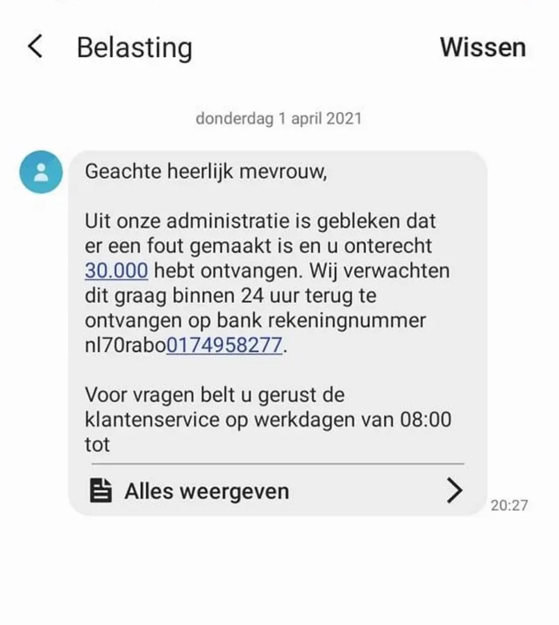 voorbeeld valse sms 1