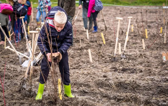 alle basisschoolkinderen gaan een boom planten