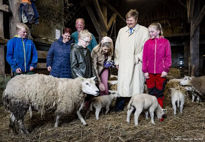koningspaar spreekt tussen de schapen met ondernemers texel