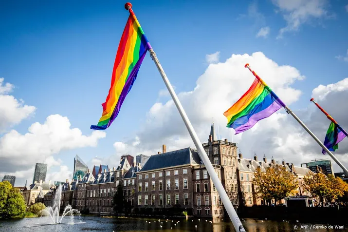 regenboogvlag uit op coming out dag