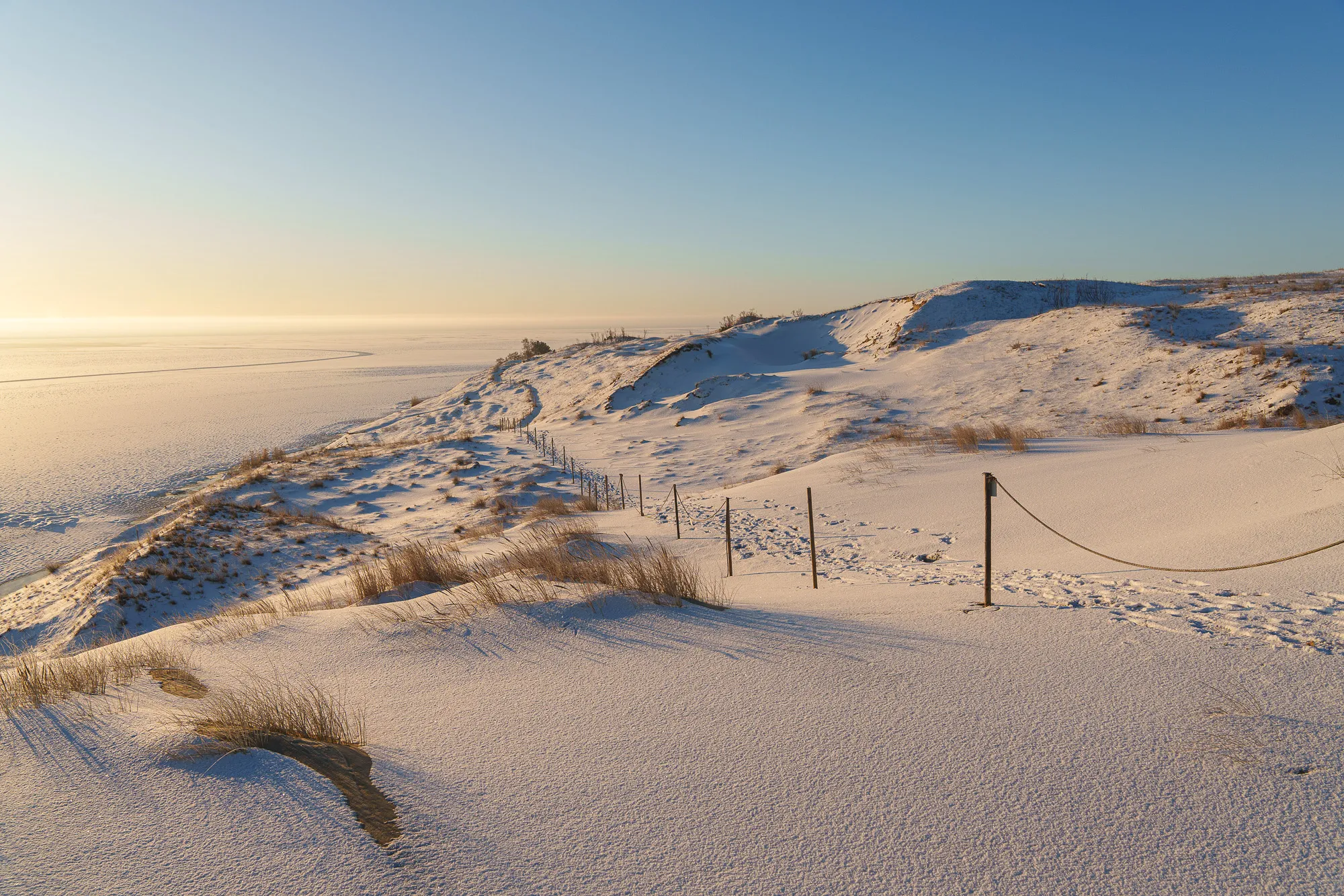 Parnidžio kopos žiemos saulėtekyje / R. Tenio nuuotr.