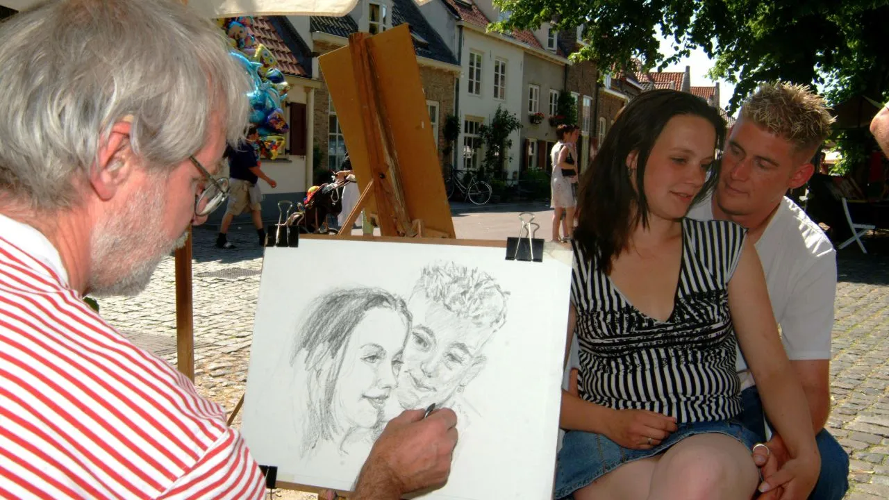 2017 03 10 jan nobel tekent een portret op de kunstmark