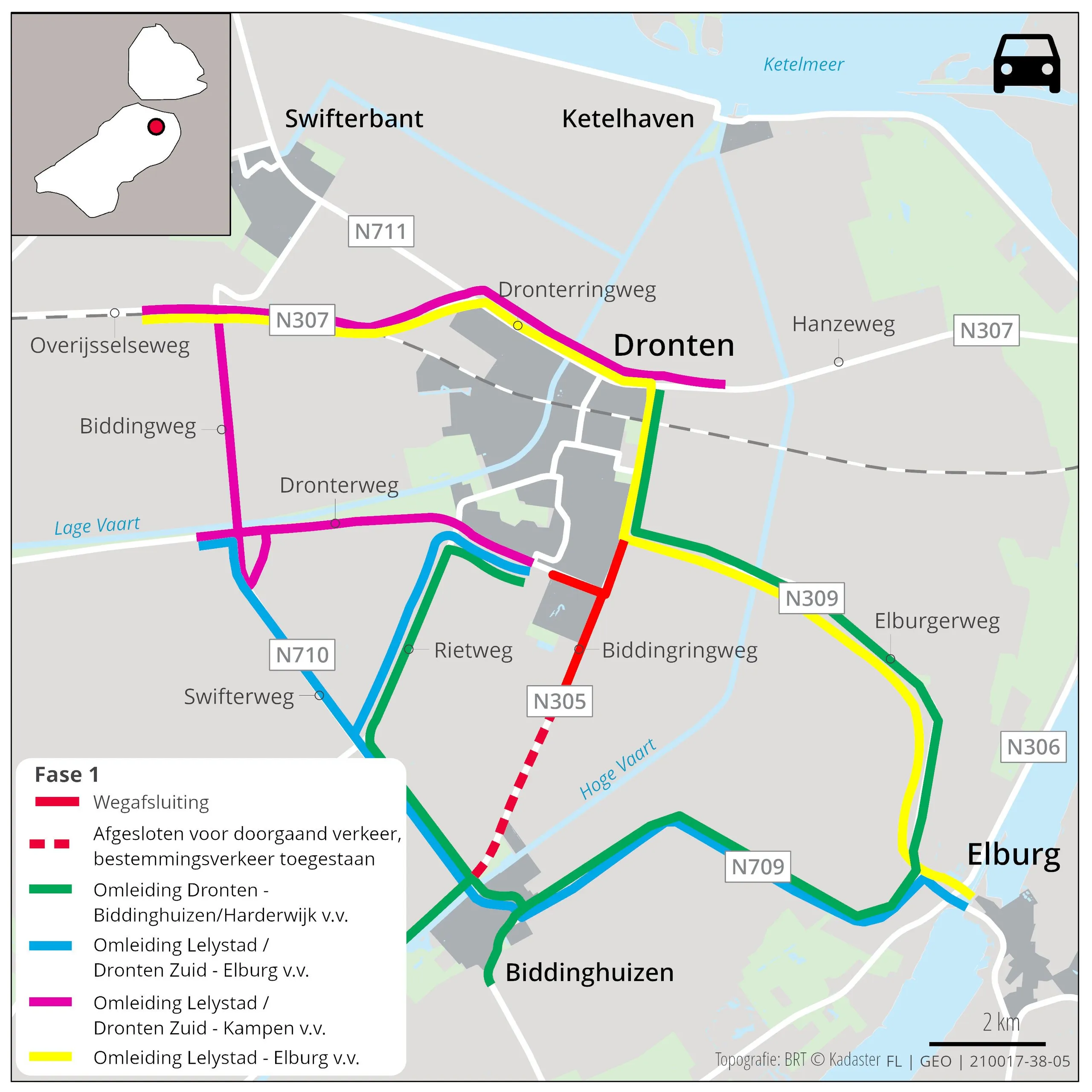 omleidingsroute werkzaamheden fase 1 biddingringweg dronterweg