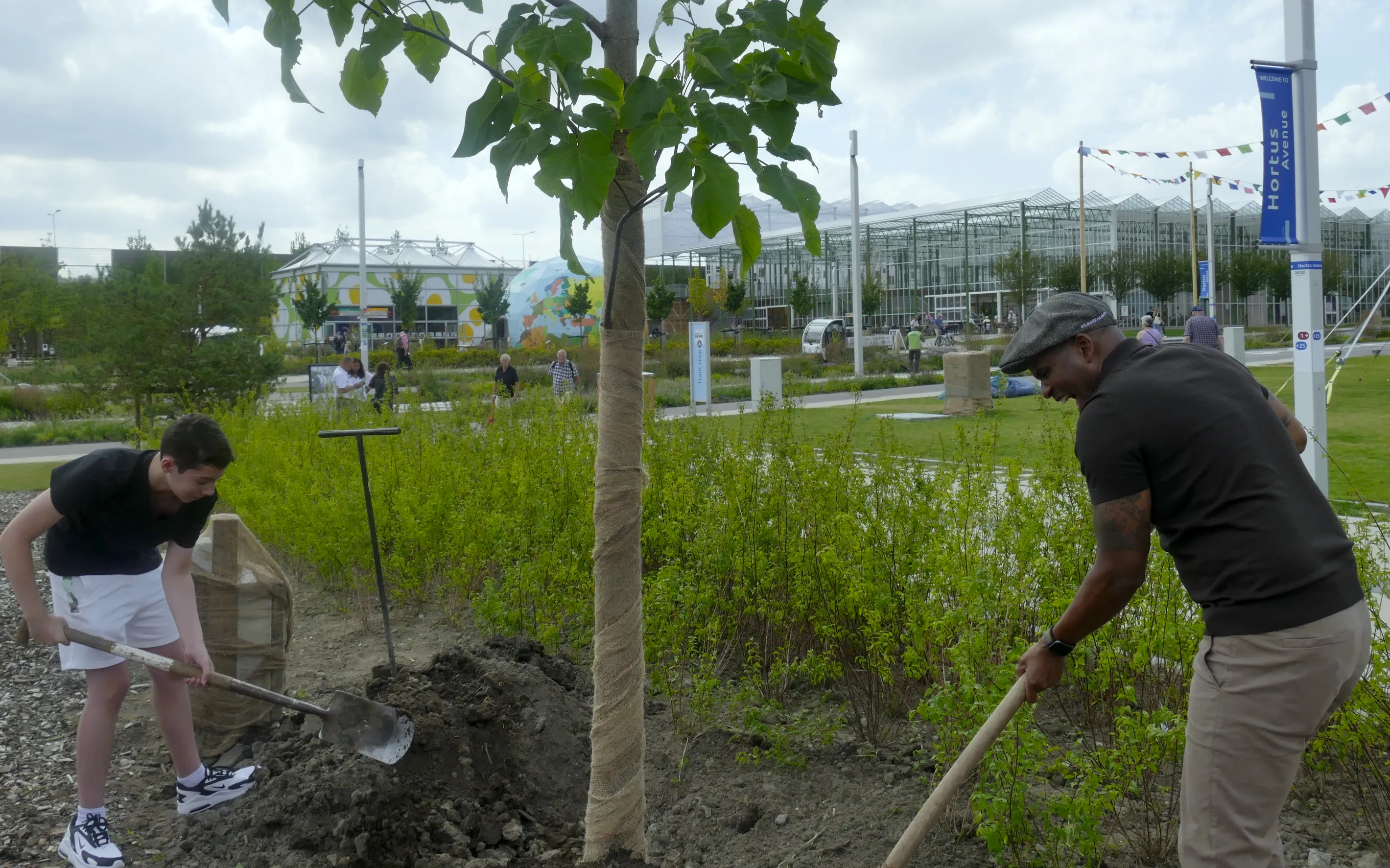 roue verveer en luca planten een boom bij floriade