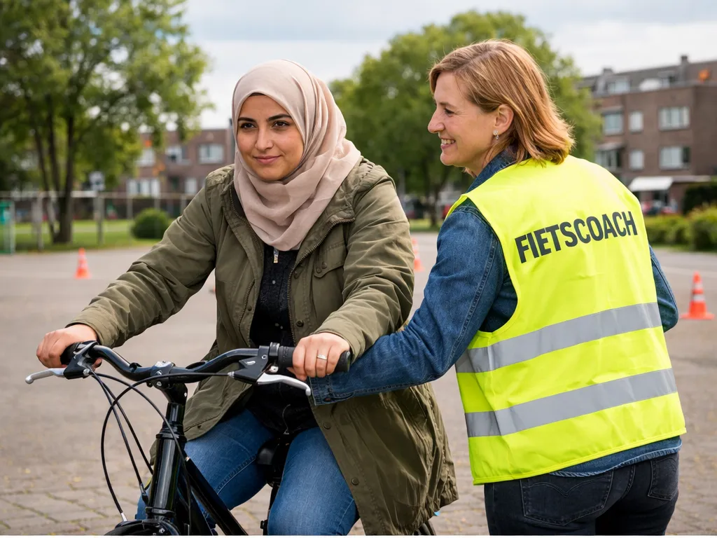 Leren fietsen vrouwelijke fietscoach