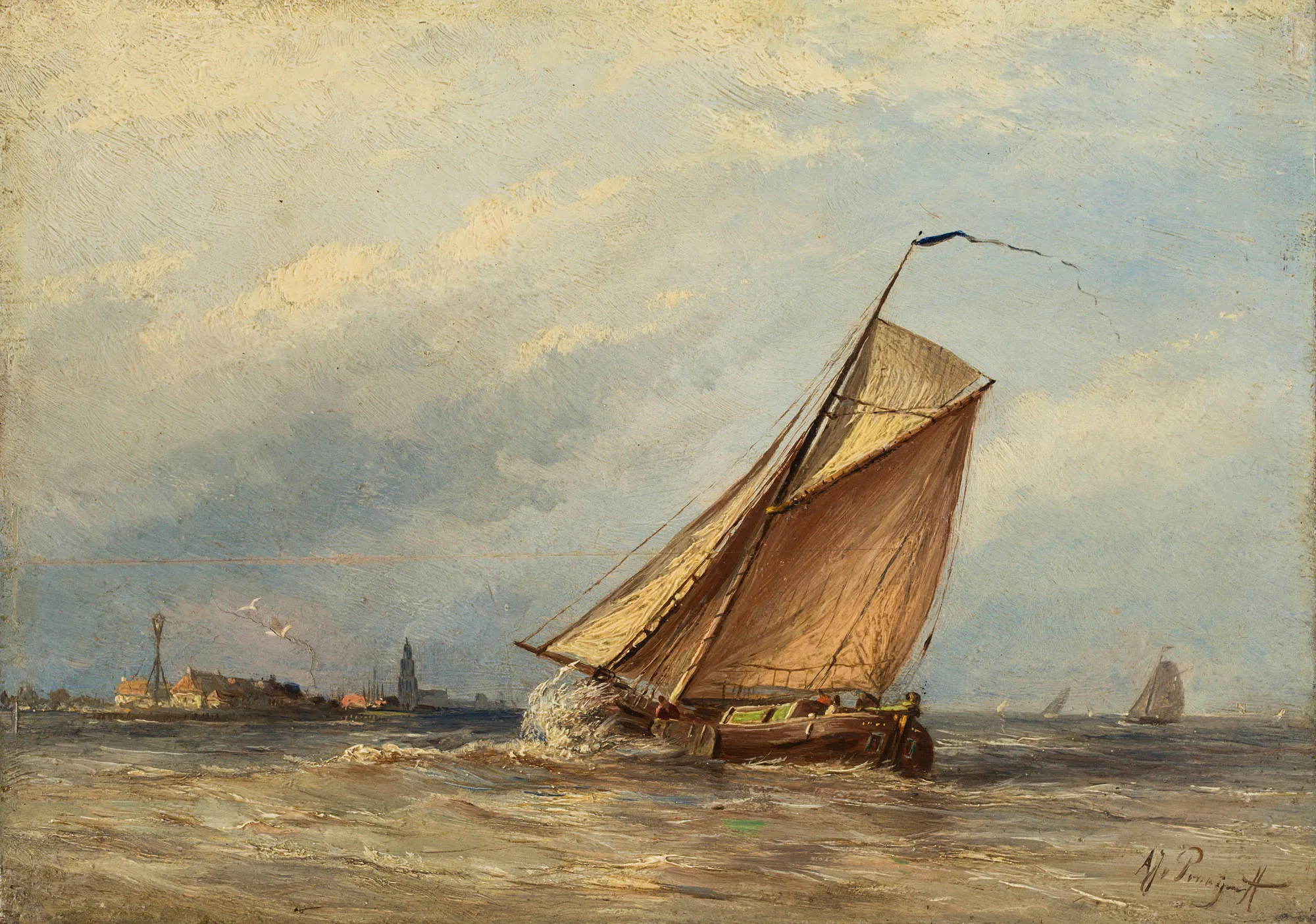Zeilende tjalk op de Zuiderzee Bronvermelding - Albert Jurardus van Prooijen, collectie Zuiderzeemuseum Enkhuizen