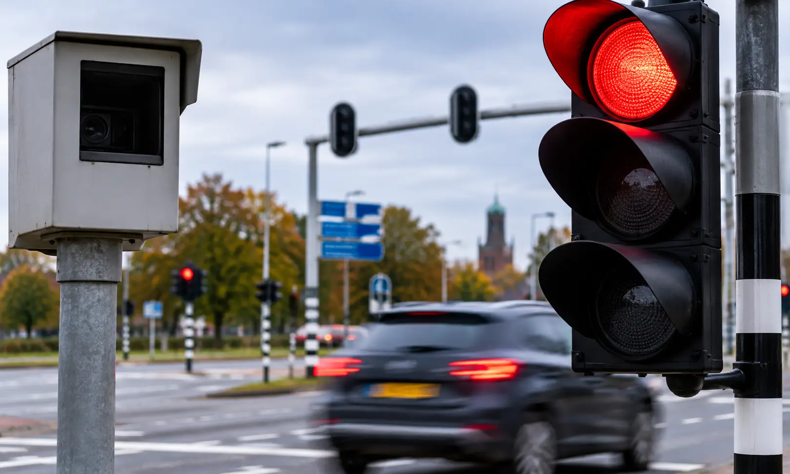 Rood licht bij druk kruispunt