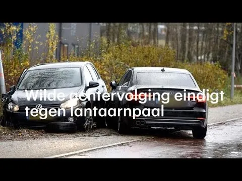 video wilde achtervolging op moordverdachten eindigt tegen lantaarnpaal