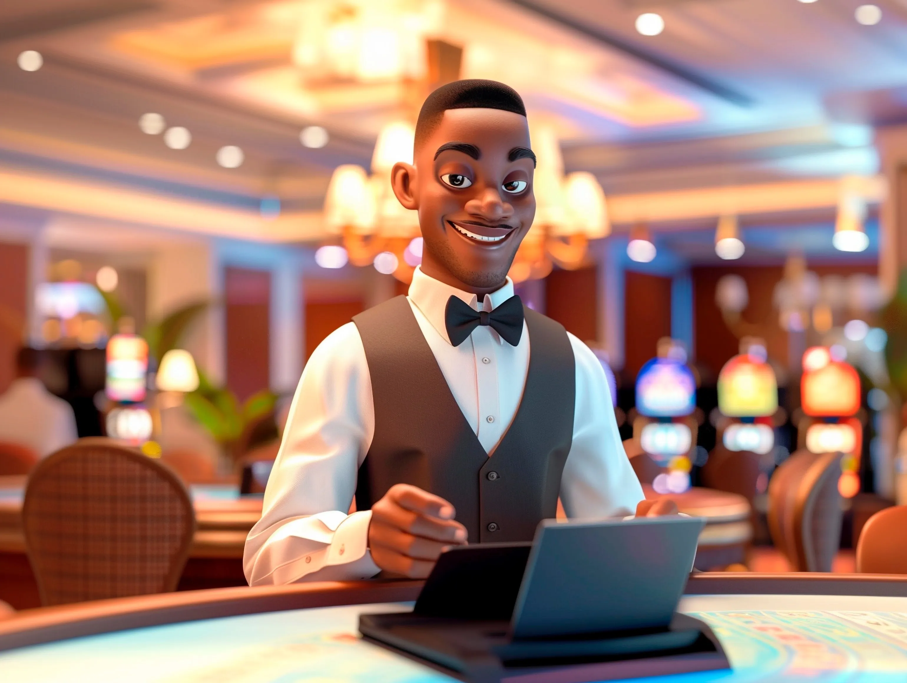 3d cartoon rendering person playing casino