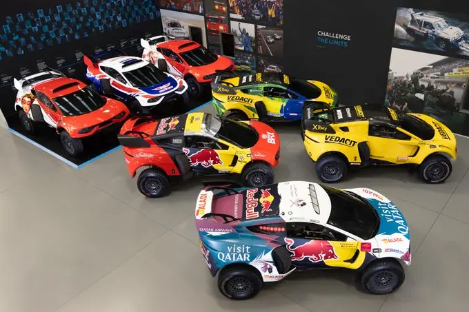 1 group shot all seven prodrive hunter entries in the 2024 dakar prodrive hq banbury uk dec 2023