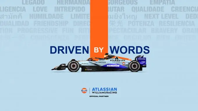 atlassian williams racing gulf driven by words livery