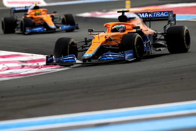 daniel ricciardo mclaren mcl35m leads lando norris mclaren mcl35m medium 2021frenchgrandprixsundaygp2107 131921 dg18570