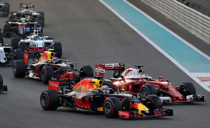 daniel ricciardo seb vettel en max verstappen