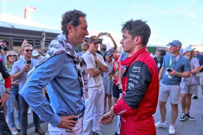 ferrari ceo john elkann l charles leclerc r medium 220057 scuderia ferrari usa gp saturday 2