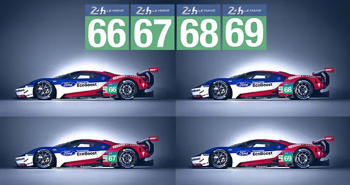 ford gt 24 hours of le mans racecar numbers