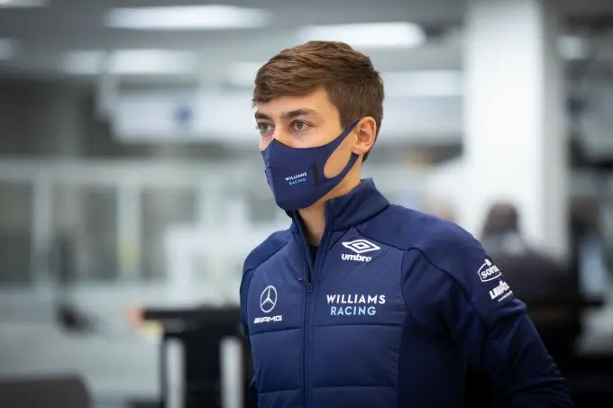 george russell in umbros 2021 kit for williams racing 2