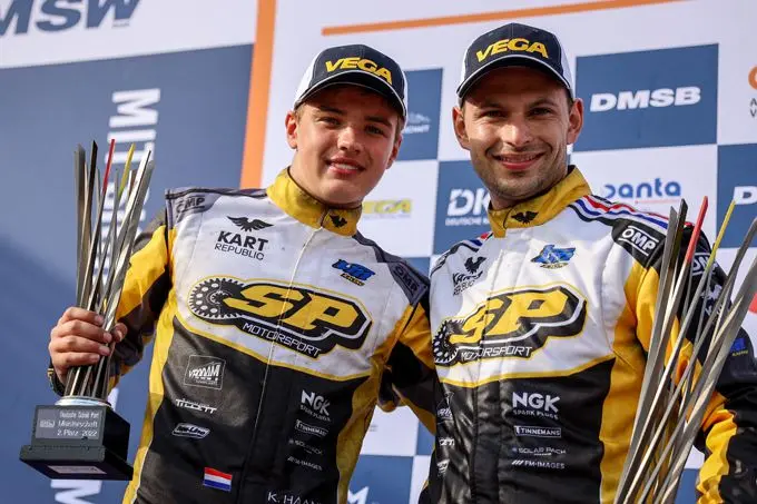 kris haanen one two for sp motorsport in kz 8 times dkm champion jorrit pex right and young talent kris haanen left