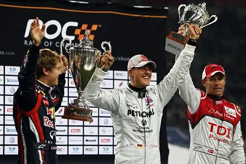 michael schumacher en sebastian vettel formule 1 rx 500