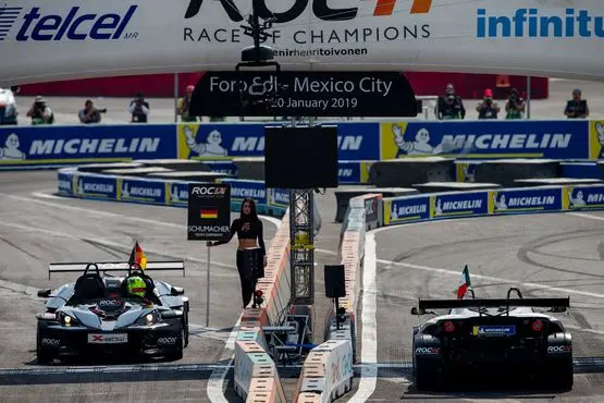 mick schumacher ger of team germany races patricio oyward mex of team mexico in the ktm x bow comp r during the roc nations cup on saturday 19 january 2019 at foro sol mexico city