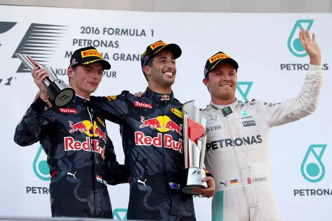 podium gp maleisie max verstappen en daniel ricciardo 1