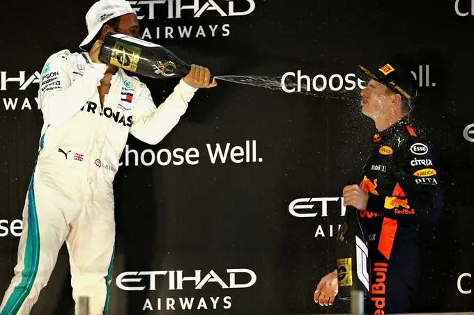 podium lewis hamilton en max verstappen f1 1