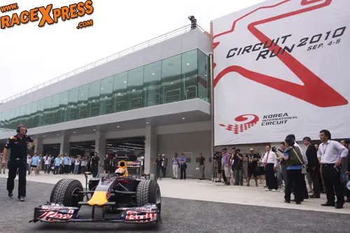 red bull racing in the pit lane in korea
