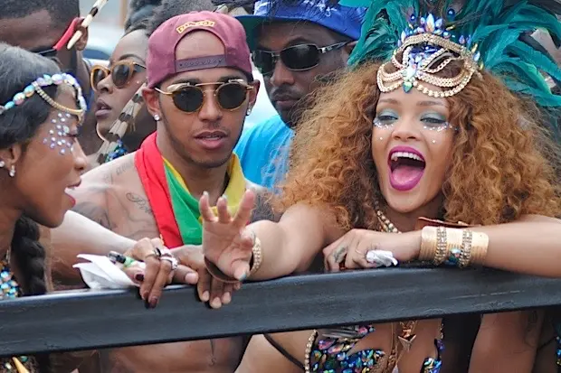 rihanna lewis hamilton barbados carnival 08052015