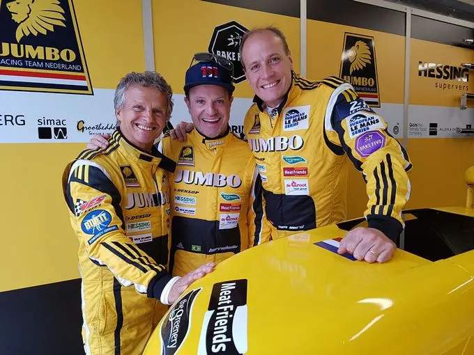 rubens barrichello midden met jan lammers en frits van eerd