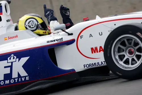soucek celebrates victory in race one