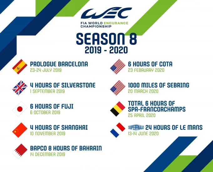 wec 2019 2020 calendar list withcota