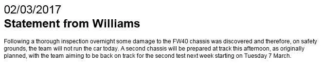 williams f1 statement