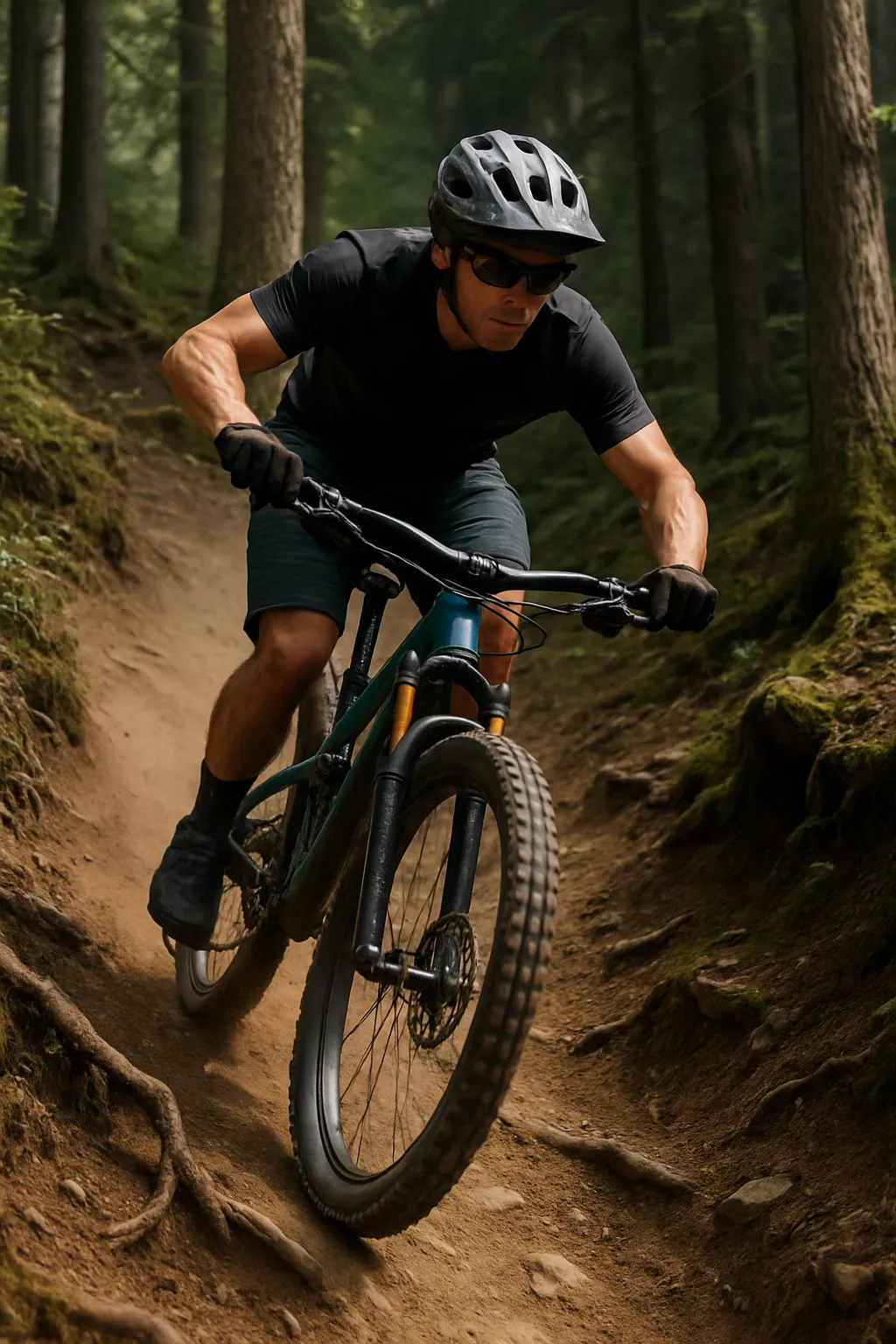 mountainbiker im wald
