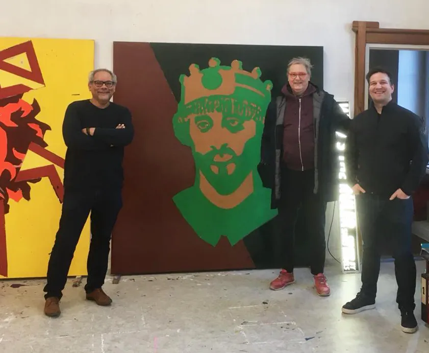 atelierbezoek andre wiehager links paulo martina midden andre wiehager rechts paul wilms