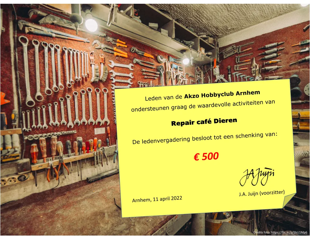 donatie akzo aan repair cafe dieren