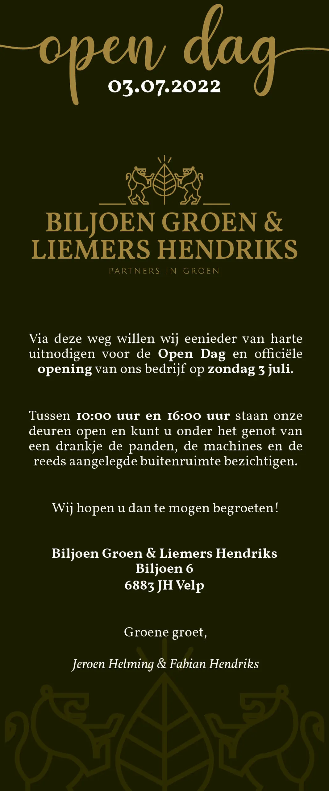 uitnodiging open dag zondag 3 juli