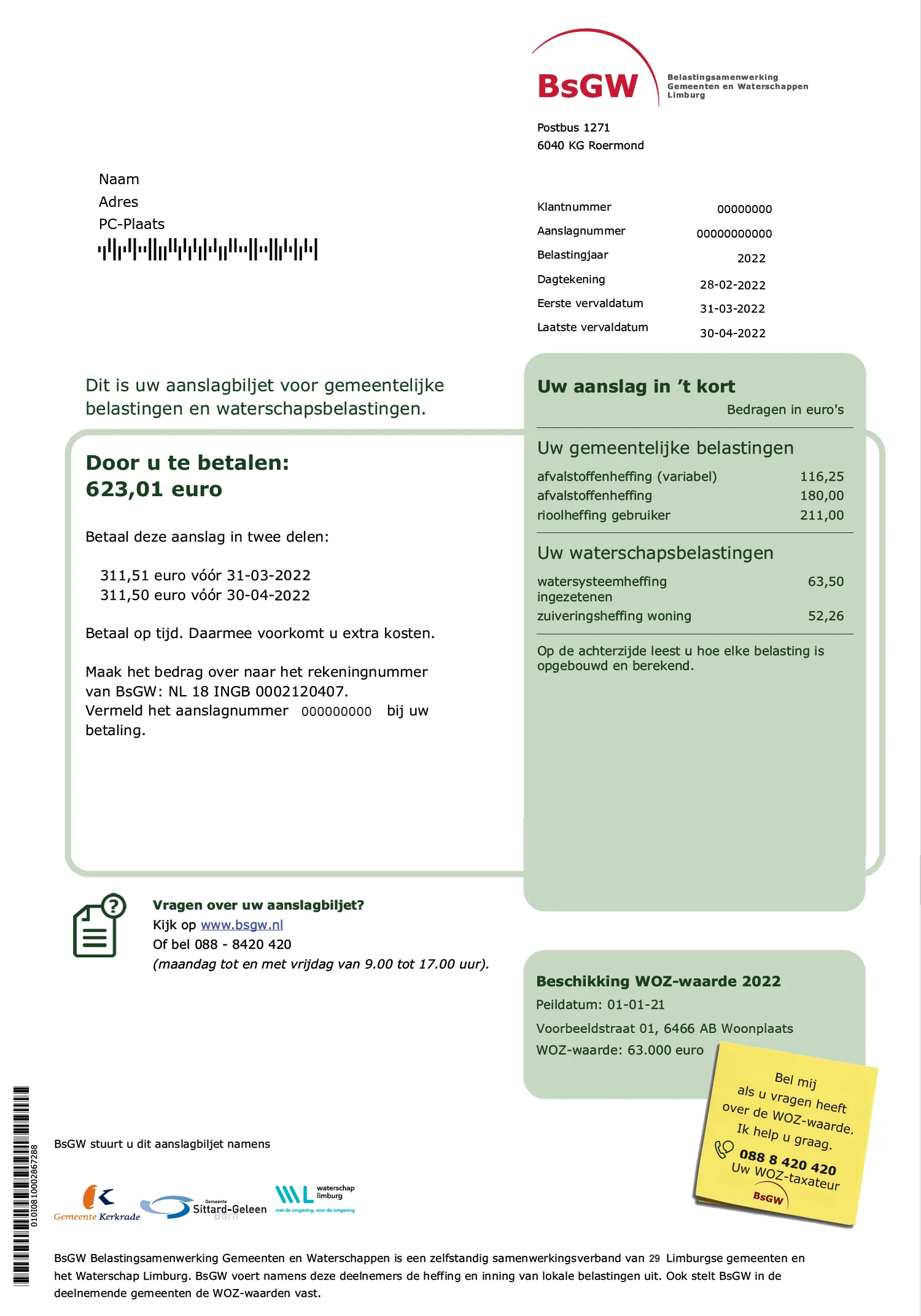 aanslagbiljet bsgw 2022