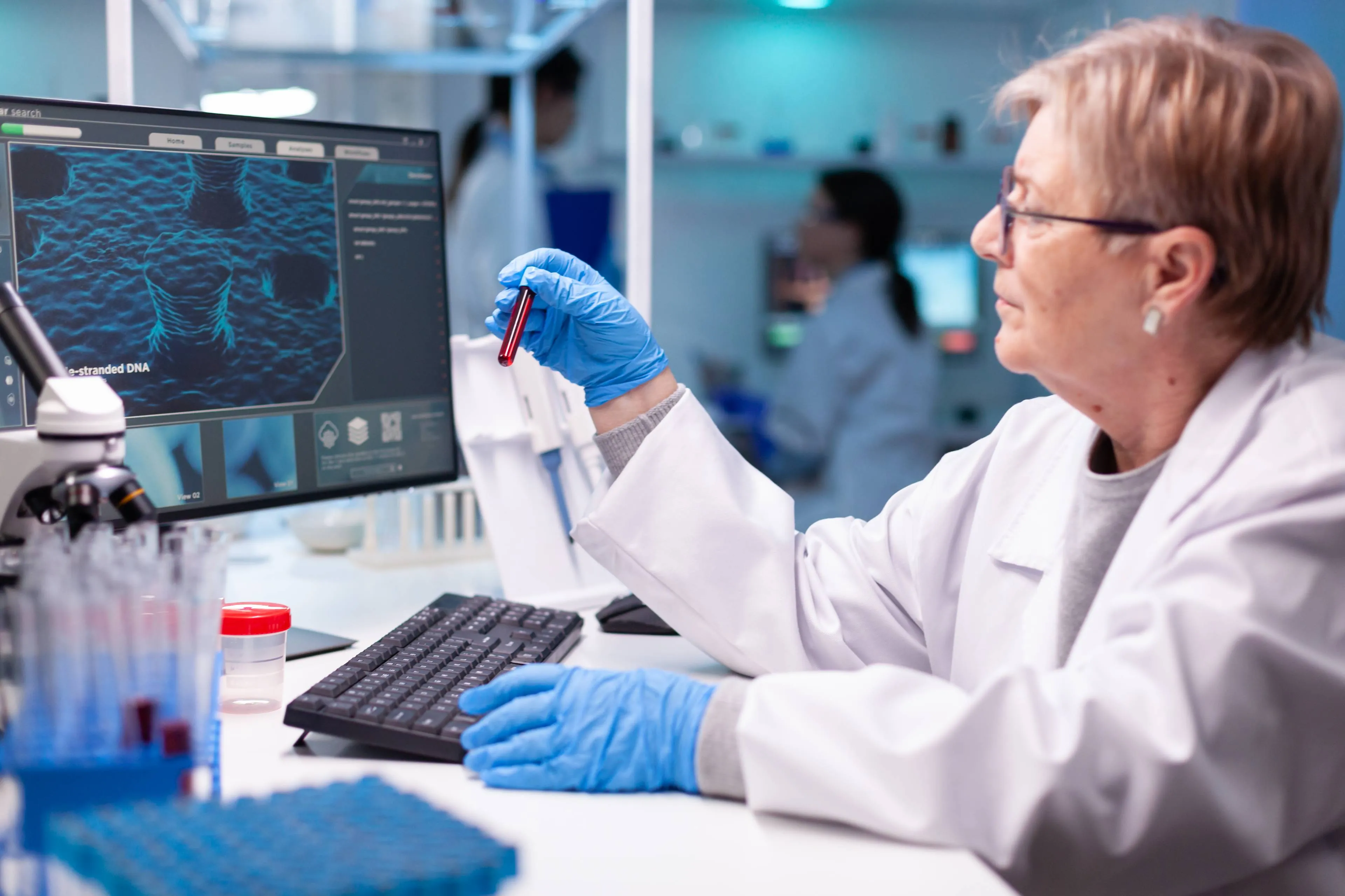 scientist chemist taking dna sample medical discovery