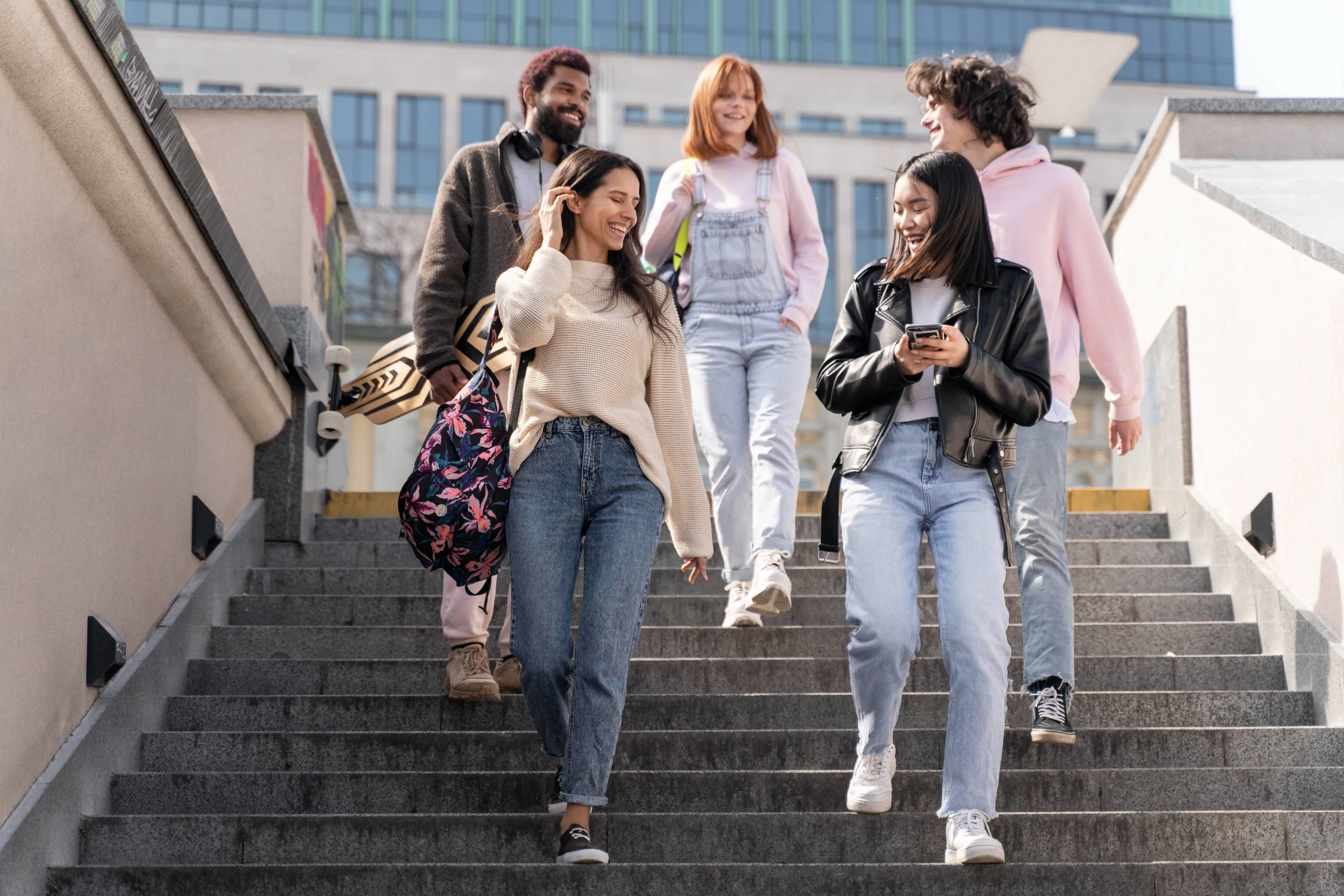 lifestyle city concept with friends full shot