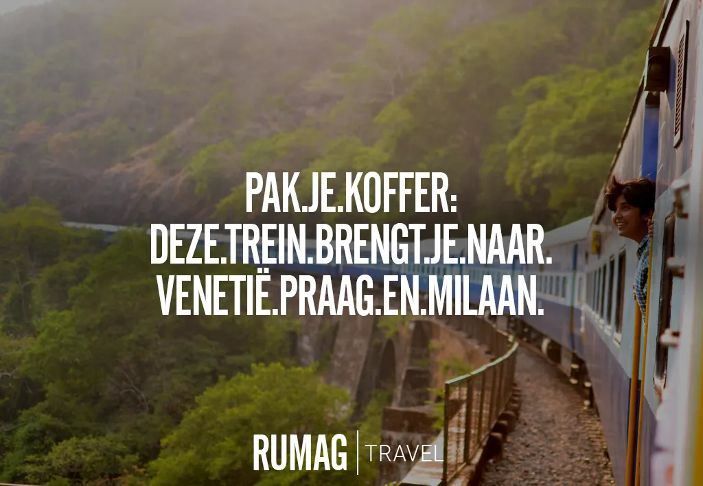 Pak je koffer deze trein brengt je naar Praag en Milaan