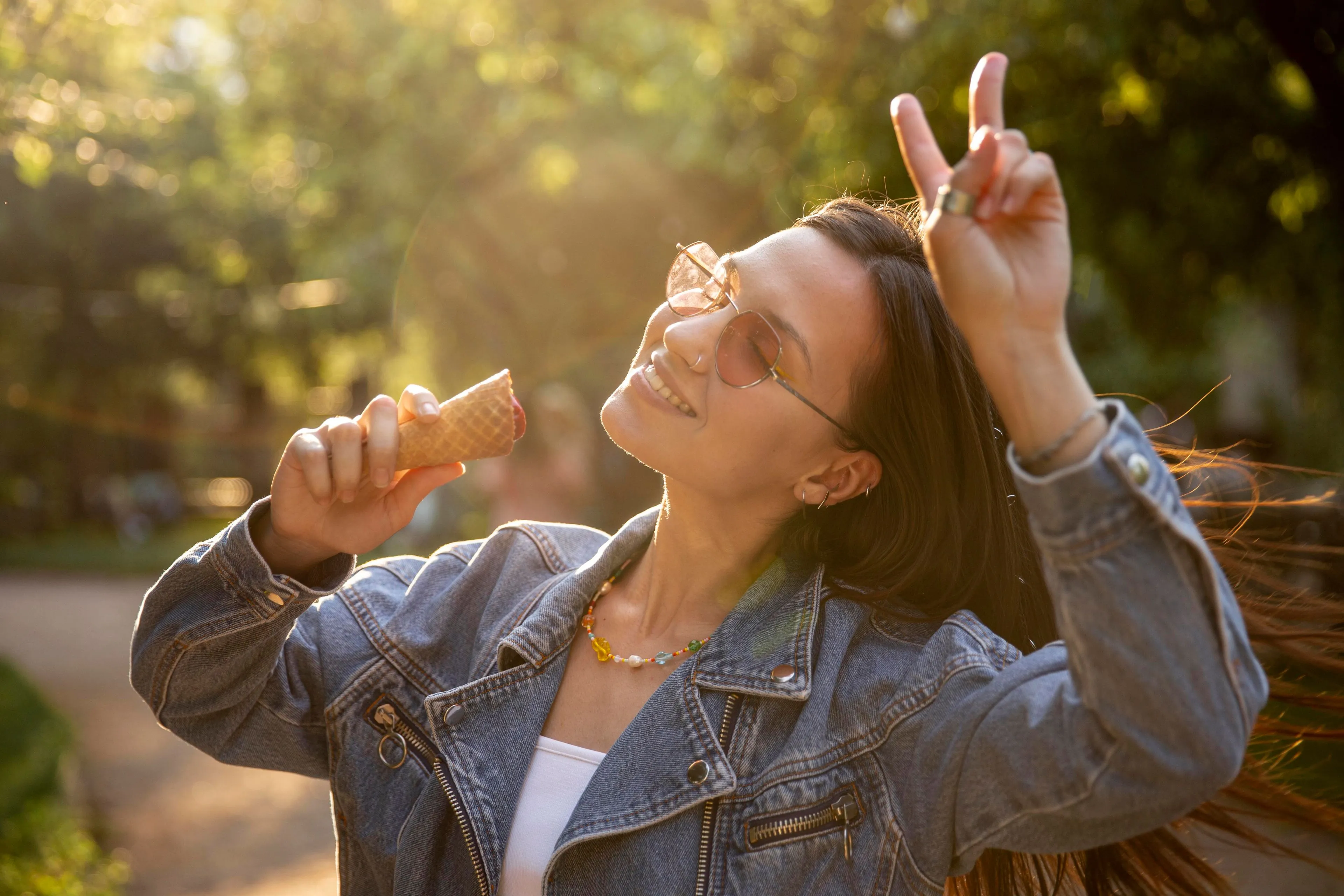 beautiful girl eating ice cream