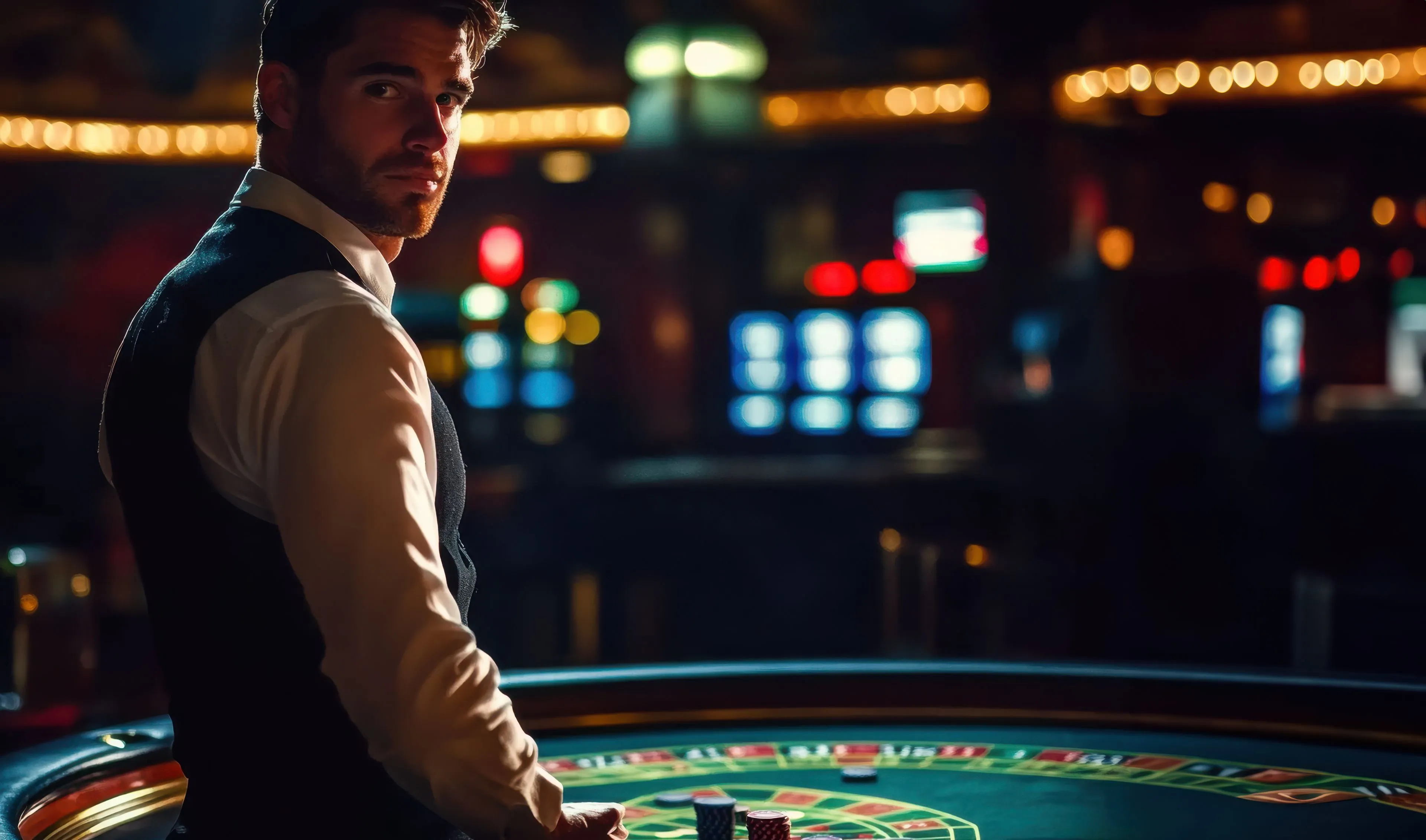 portrait man playing poker casino