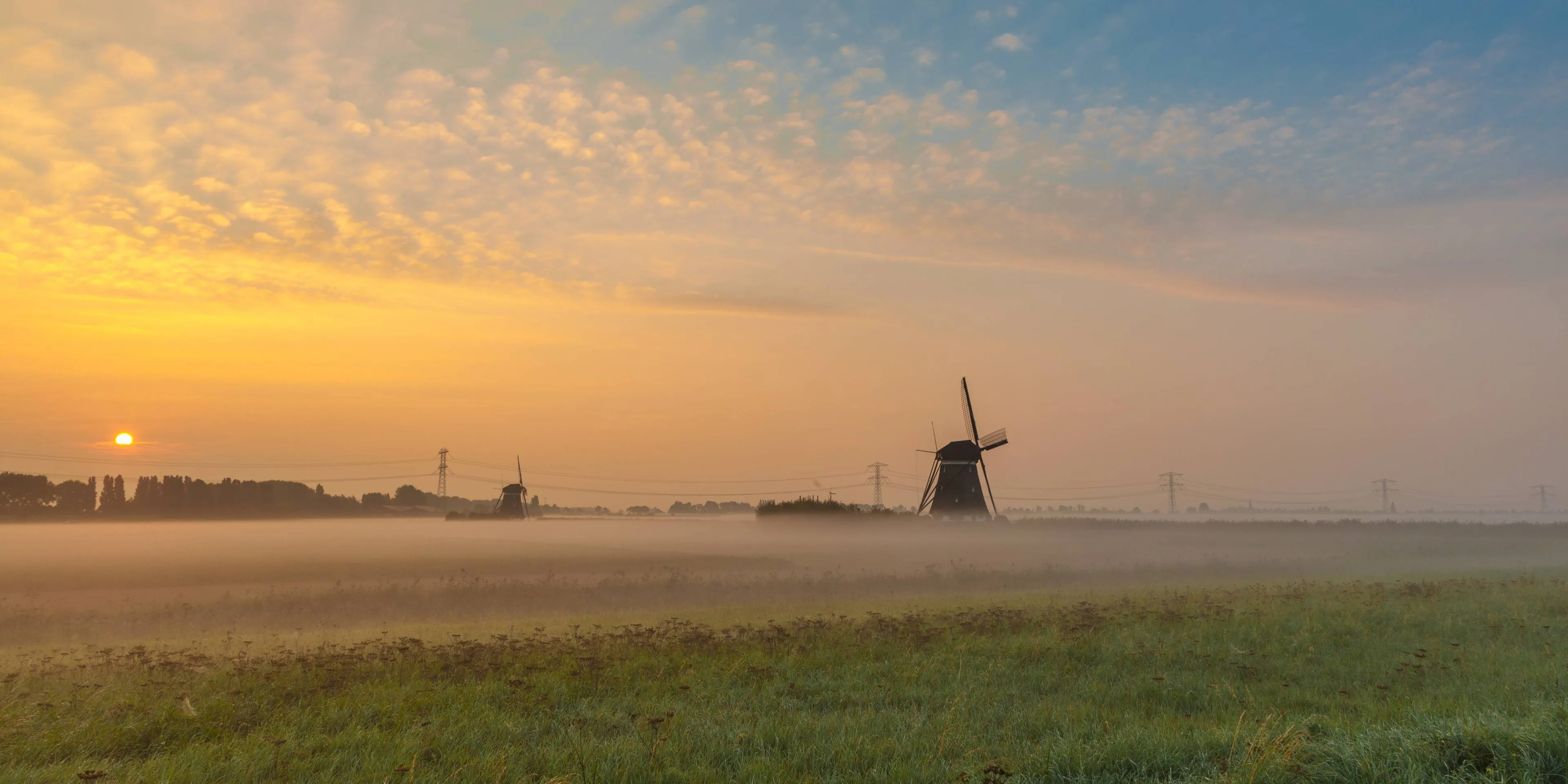 beautiful shot mills field with sun rising