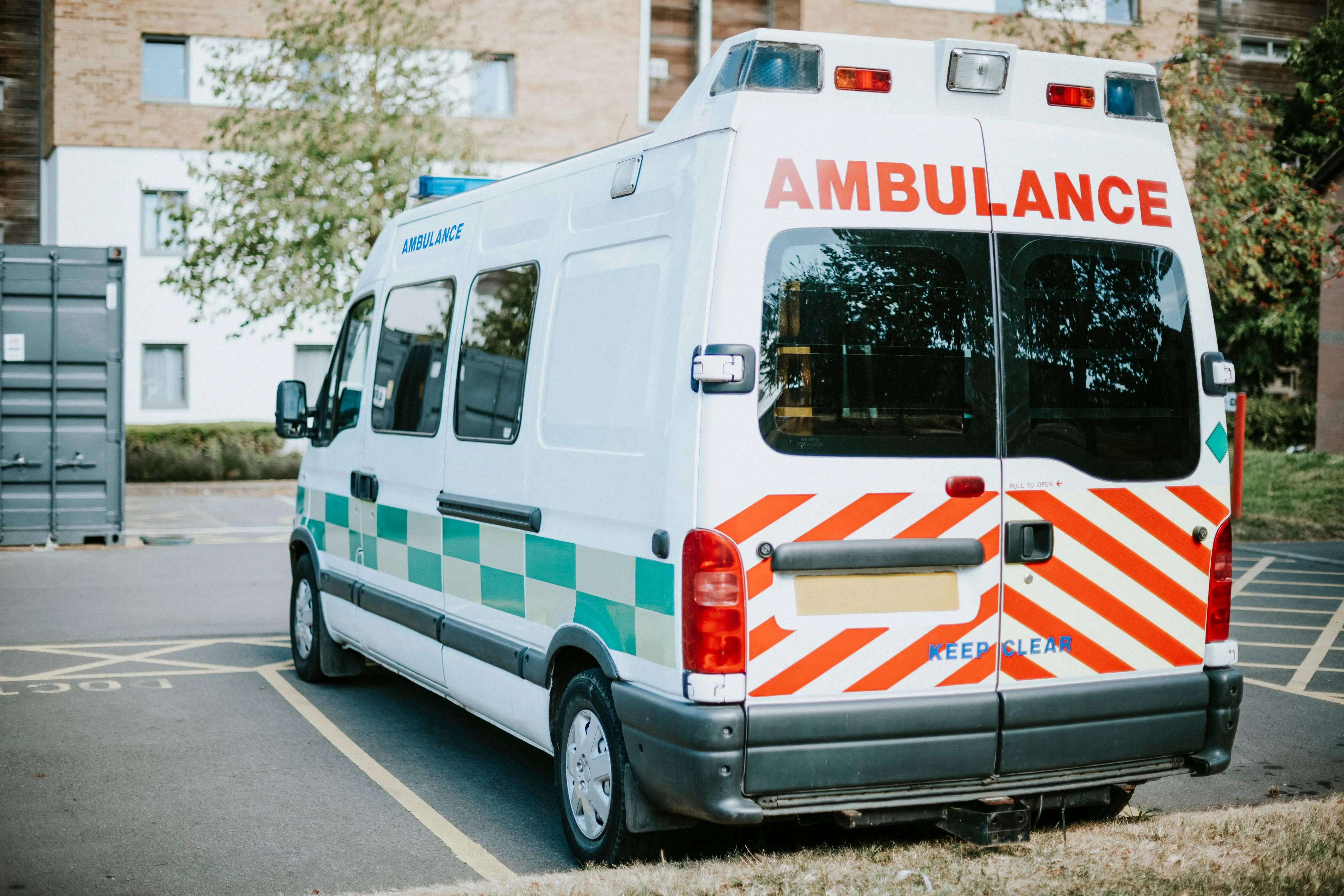 british ambulance parked parking lot