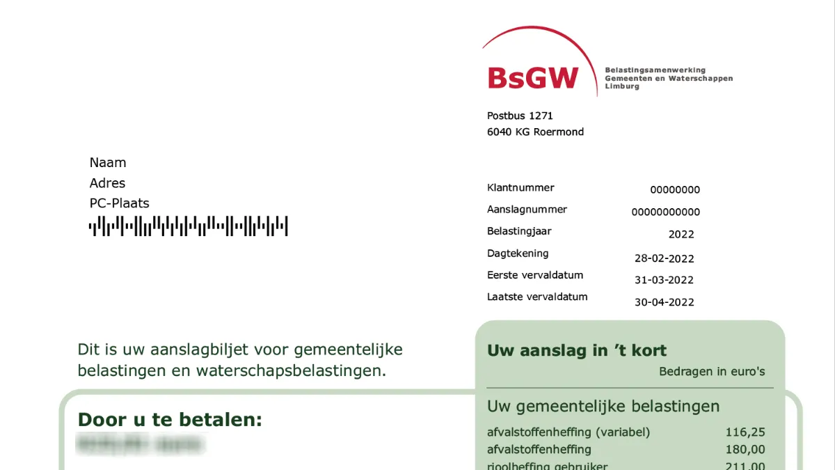 aanslagbiljet bsgw 2022