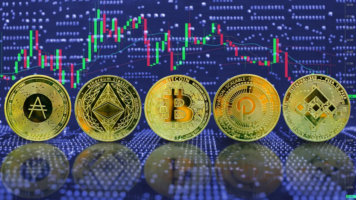 collection fo gold coin cryptocurrency