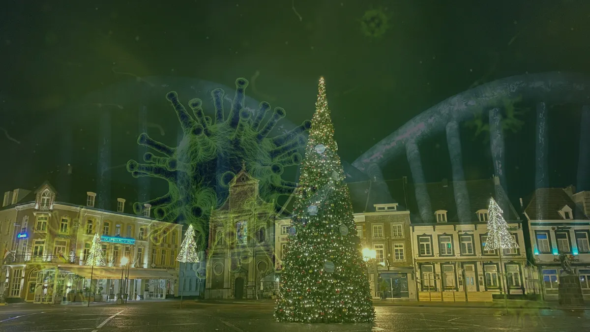 corona waart rond bij de kerstboom op markt sittard 13 november 2020