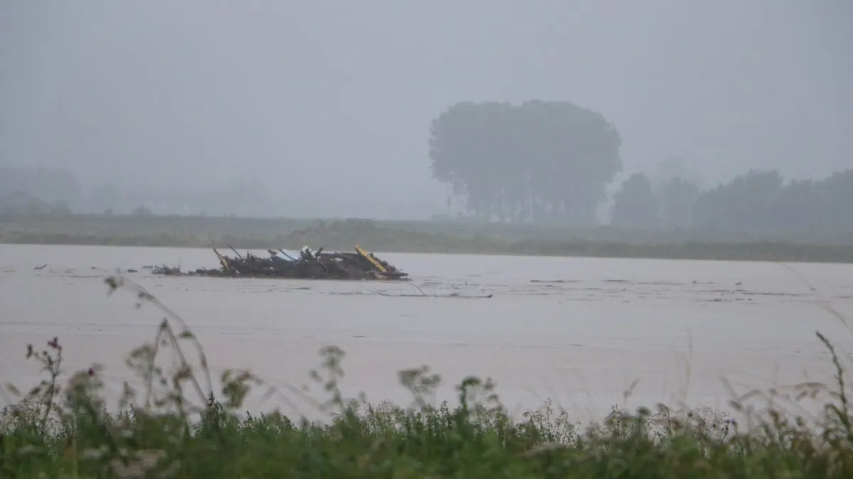 drijfhoutverzameling op de maas bij grevenbicht 15 juli 2021