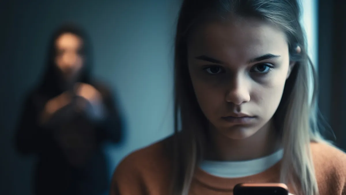 droevige jonge vrouw sms t gevoel eenzaamheid en depressie gegenereerd door ai